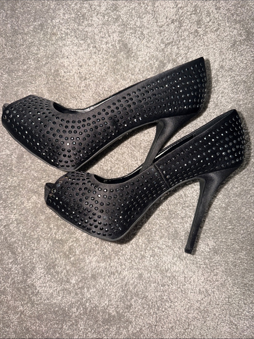 Jennifer Lopez Black Studded Peep-Toe Heels